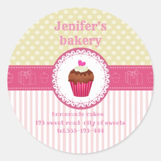 Sticker Rond Cute cupcake jaune rose pâtisserie maison (Devant)