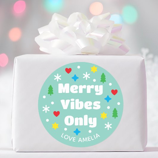 Sticker Rond Cute Custom Name Holiday Retro Green Christmas