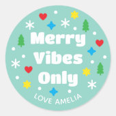 Sticker Rond Cute Custom Name Holiday Retro Green Christmas (Devant)