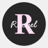 Sticker Rond Cute Customizable Monogram | Light Pink & Black (Devant)