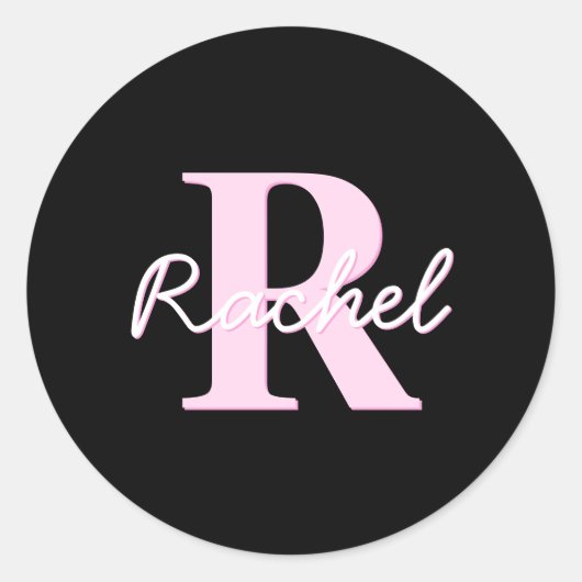 Sticker Rond Cute Customizable Monogram | Light Pink & Black (Devant)