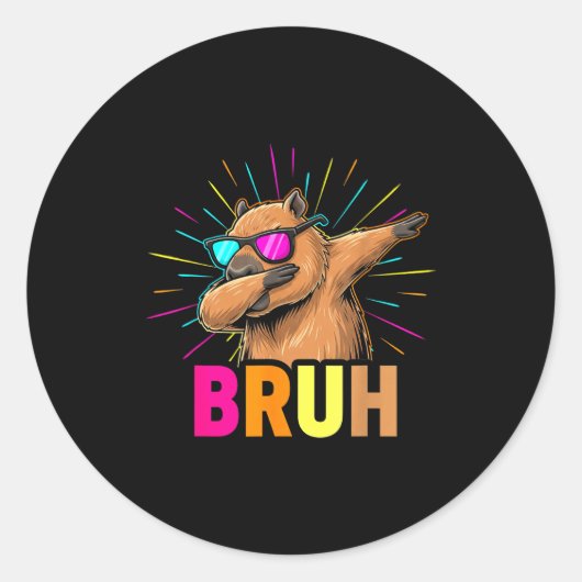 Sticker Rond Cute Dabbing Capybara Funny Animal Meme Capy Lover (Devant)
