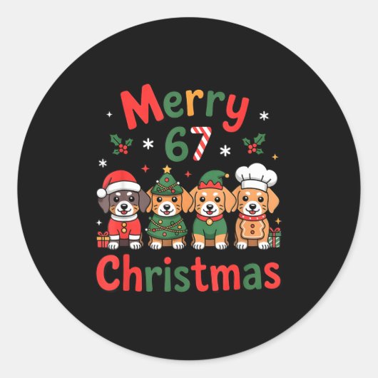 Sticker Rond Cute Dachshund Christmas Design Funny Holiday Dog (Devant)