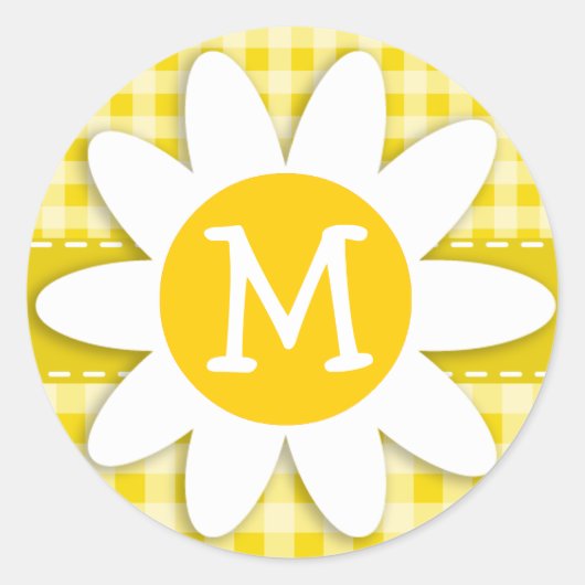 Sticker Rond Cute Daisy sur En vichy jaune or (Devant)