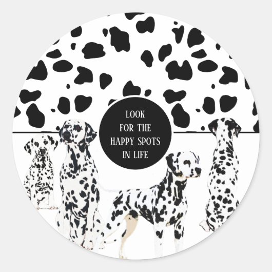 Sticker Rond Cute Dalmatiens Noir & Blanc Zones Joyeuses (Devant)