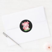 Sticker Rond Cute de fraise de vache Kawaii Pink Pastel (Enveloppe)