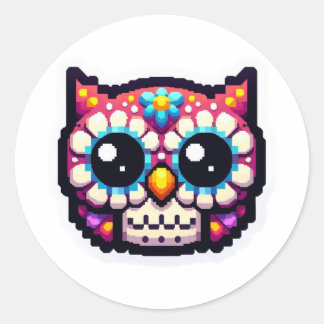 Sticker Rond Cute Dead Sugar Owl, jour du hibou mort