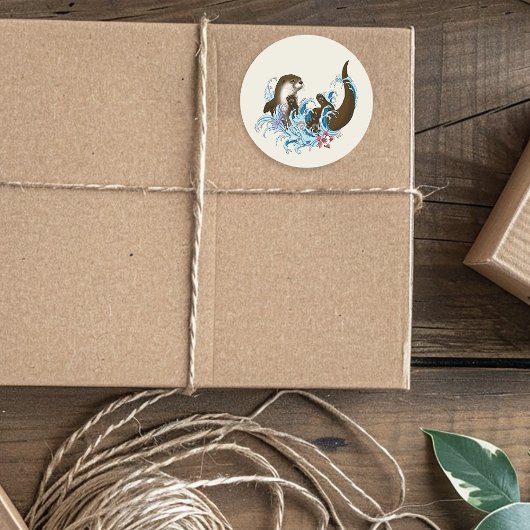 Sticker Rond Cute d'eau de la rivière Otter