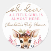 Sticker Rond Cute Deer Baby shower rose Fleur Faveur (Devant)