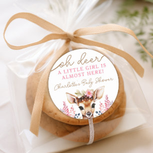 Sticker Rond Cute Deer Baby shower rose Fleur Faveur
