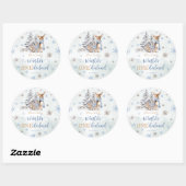 Sticker Rond Cute Deer Winter Onederland Bleu 1er anniversaire (Feuille)