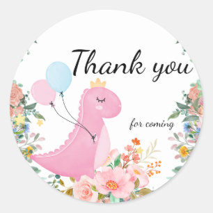 Sticker Rond Cute dino couronne ballon flore
