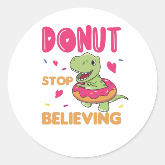Sticker Rond Cute Dino T-Rex Animaux Amusants En Pun De Donut (Devant)