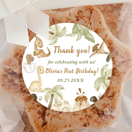 Sticker Rond Cute Dinosaur Boy Anniversaire