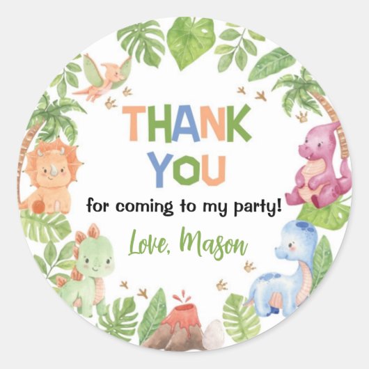 Sticker Rond Cute Dinosaur Boy Anniversaire (Devant)