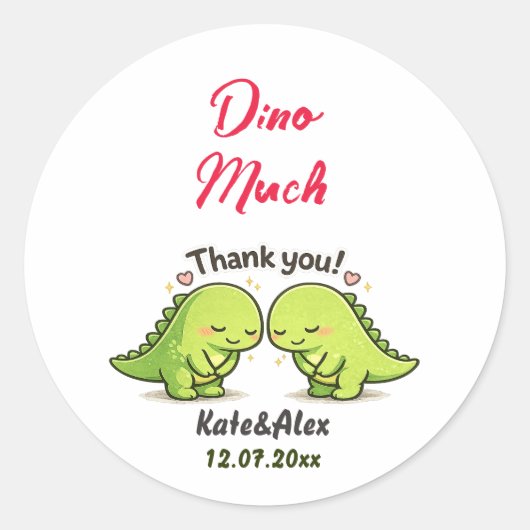 Sticker Rond Cute Dinosaur Couple Wedding Thank You (Devant)