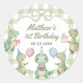 Sticker Rond Cute Dinosaur En vichy 1er anniversaire (Devant)