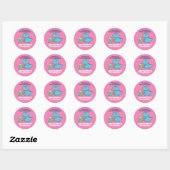 Sticker Rond Cute Dinosaur et Une Fille Anniversaire de enfant (Feuille)