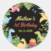 Sticker Rond Cute Dinosaur Garçon Première fête d'anniversaire (Devant)