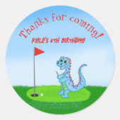Sticker Rond Cute Dinosaur Golf Anniversaire de enfant à thème (Devant)