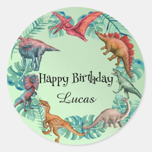 Sticker Rond Cute dinosaur jungle École anniversaire de enfant (Devant)