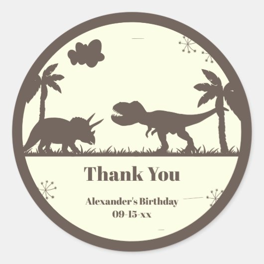 Sticker Rond Cute Dinosaur Merci d'anniversaire (Devant)