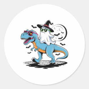 Sticker Rond Cute Dinosaur T Rex Et Fantôme Pour Halloween Et