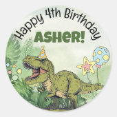 Sticker Rond Cute Dinosaur Thème Enfants Nom Anniversaire Fête (Devant)