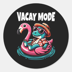 Sticker Rond Cute Dinosaur Vacay Mode Amusant Famille Vacances