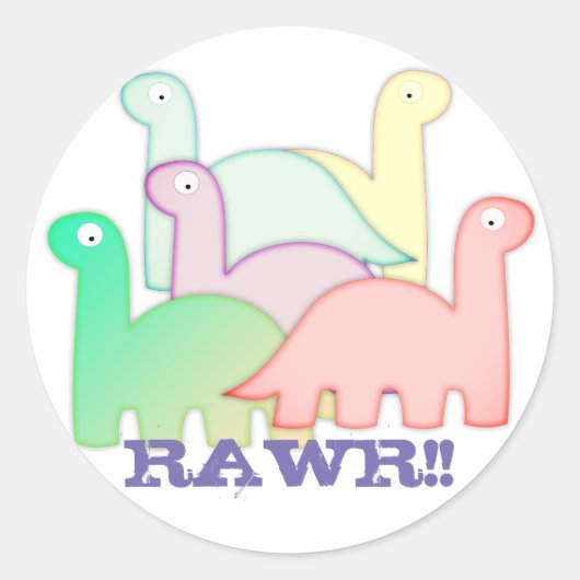 Sticker Rond Cute Dinosaures Pastel Coloré (Devant)