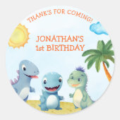 Sticker Rond Cute Dinosaurs, Boy's birthday (Devant)