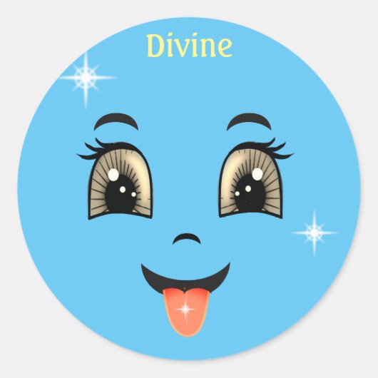 Sticker Rond Cute Divine Bleu Joyeux Visage (Devant)