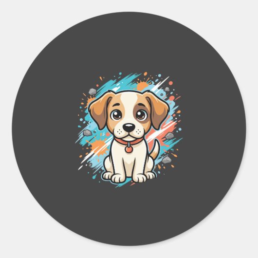 Sticker Rond Cute Dog Paint Splash Vector Art_1 (Devant)