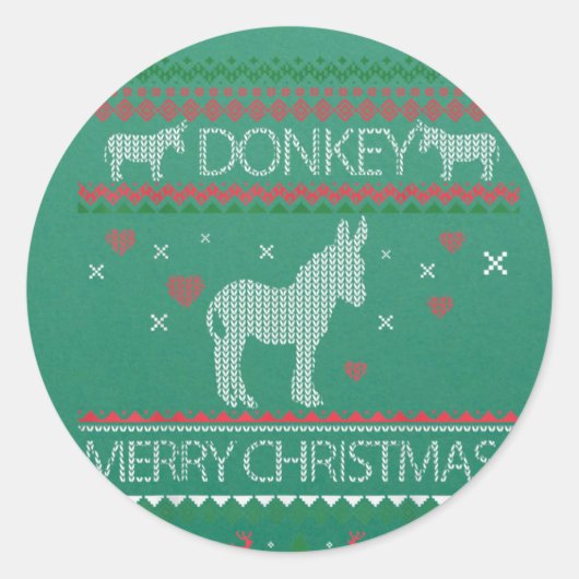 Sticker Rond Cute Donkey Ugly Sweater Christmas Holiday Winter (Devant)
