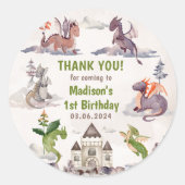 Sticker Rond Cute Dragon 1ère fête d'anniversaire (Devant)