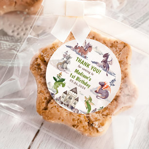 Sticker Rond Cute Dragon 1ère fête d'anniversaire