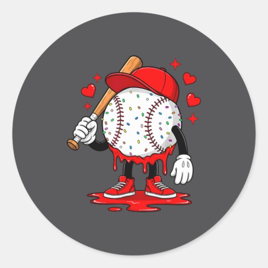 Sticker Rond Cute Dripng Baseball Lover Valentines Day Boys Kid (Devant)