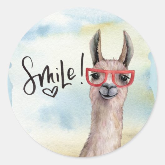Sticker Rond Cute drôle Smile Llama (Devant)