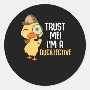 Sticker Rond Cute Duck Détective Animal Humour Duck Lover