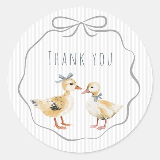 Sticker Rond Cute Duckling Watercolor Boy Baby Shower (Devant)