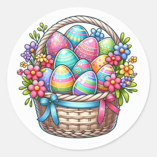 Sticker Rond Cute Easter Basket of Eggs Sheet of (Devant)