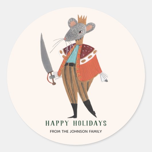 Sticker Rond Cute Ecru Noël Casse-noix Noël Souris Roi (Devant)