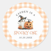 Sticker Rond Cute Éffrayant Un Halloween Fantôme 1er Anniversai (Devant)