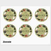 Sticker Rond Cute Éffrayante verte Joyeuse couronne d'Halloween (Feuille)
