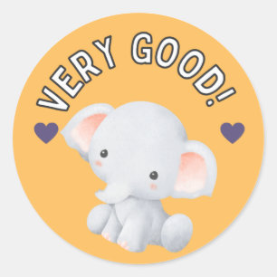 Sticker Rond Cute Elephant Good Job Student Progress Award