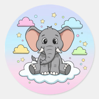 Sticker Rond Cute Elephant on Cloud - I'm Ele-Fun-t Pun