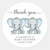 Sticker Rond Cute Elephant Twin Baby Boys Douche Merci (Devant)