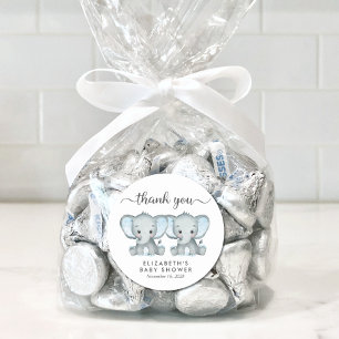 Sticker Rond Cute Elephant Twin Baby Boys Douche Merci