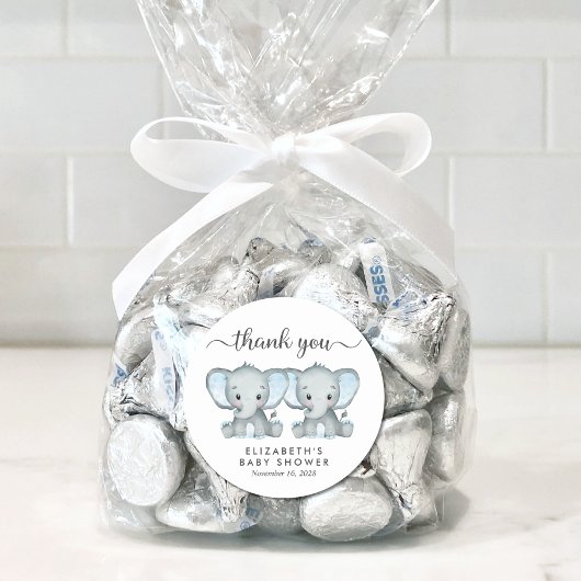 Sticker Rond Cute Elephant Twin Baby Boys Douche Merci