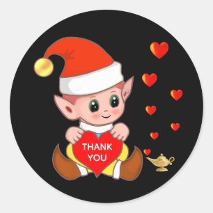 Sticker Rond Cute elf avec coeur d'amour Merci Classic Round